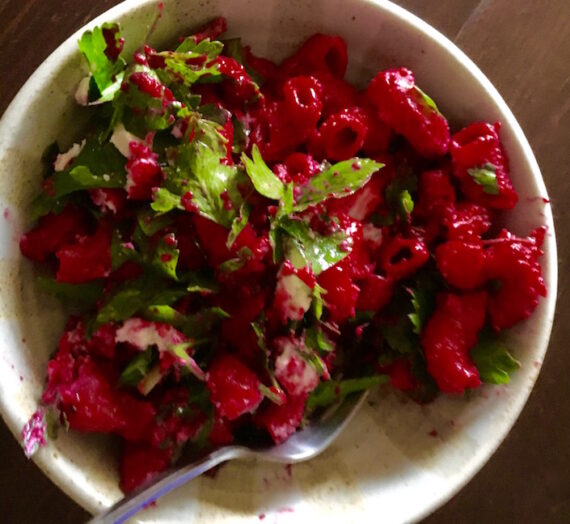 Beet Pasta with Parsley & Chèvre